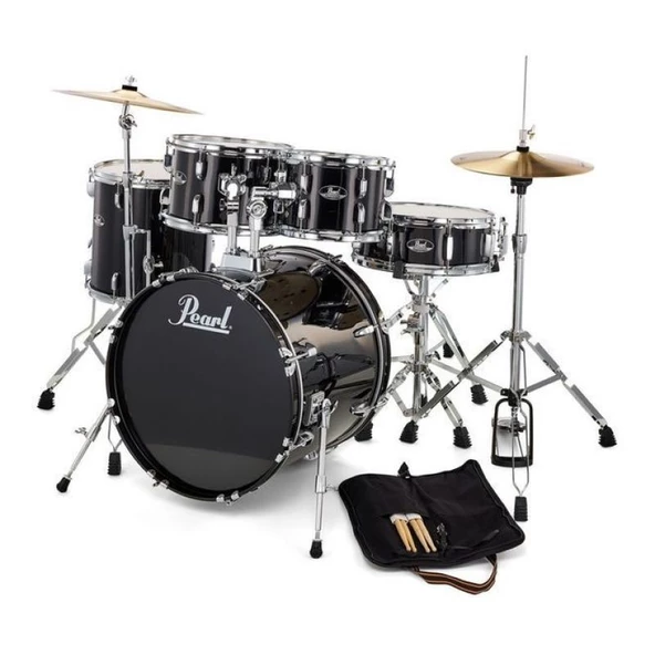 PEARL RS505C/C31 - Roadshow Jet Black 5 Parça (20B/10T/12T/14F/14S) Aksamlı & Zilli Akustik Davul Seti