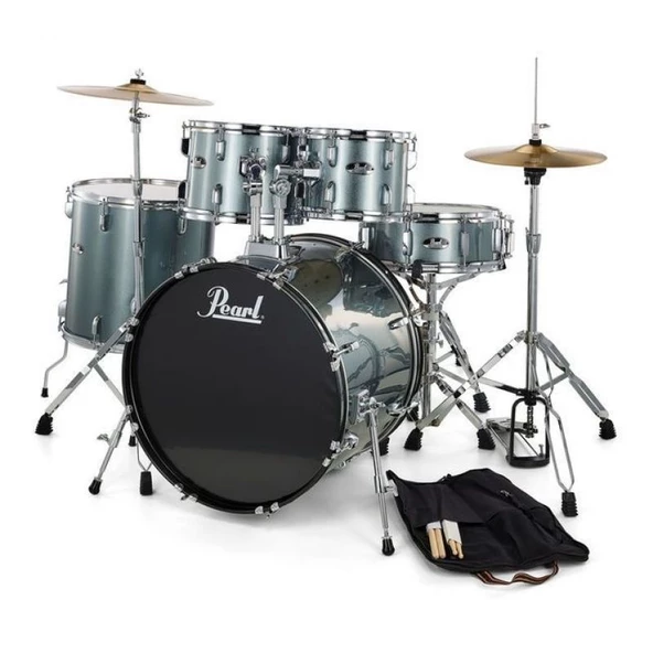 PEARL RS505C/C706 - Roadshow Charcoal Metallic 5 Parça (20B/10T/12T/14F/14S) Aksamlı & Zilli Akustik Davul Seti