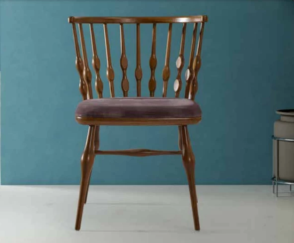 Sandalye 198766 Zus194 Damla Sırtlık Model Kayın Ayak Parlak Ceviz Boya El Yapım - 3