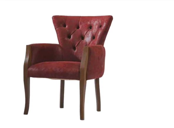 Sandalye 198758 Zus186 Kapitone Berjer Kayın Retro Küt Ayak Kırmızı El Yapım ürün görseli