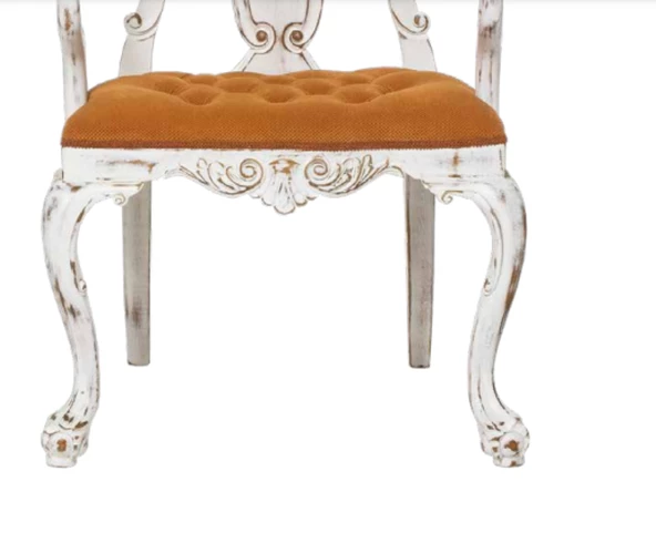 Sandalye 198750 ST Zus176 Klasik Model Oyma Sırtlık-Ayak Kayı Ayak eskitme Beyaz - Resim 4