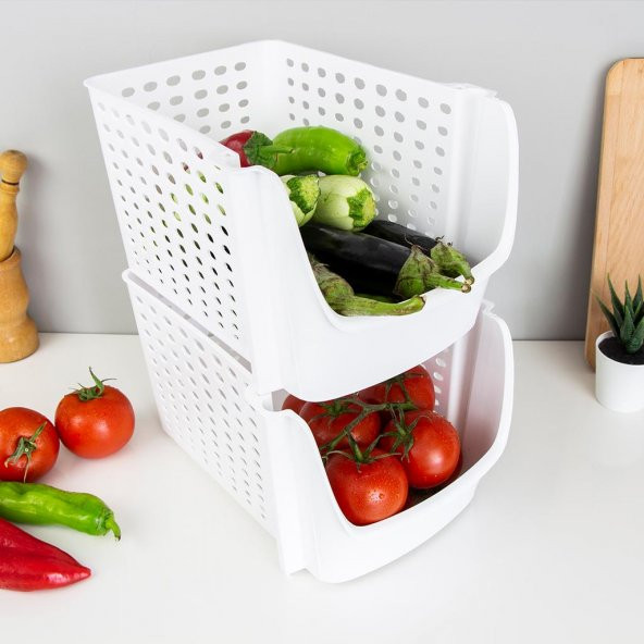 4lü İstiflenebilir Sepet Buzdolabı Sepeti Buzdolabı Sebzeliği - 3