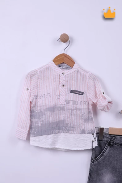 Babyhola %100 Pamuk Erkek Bebek Çocuk Gömlek Pantolon Yazlık Takım 2123 - 2