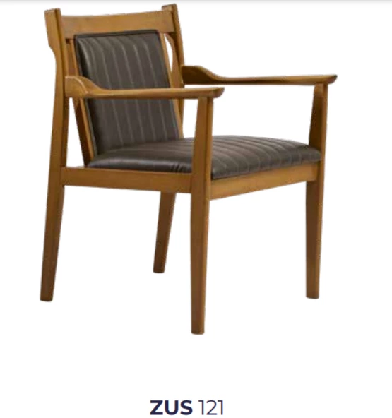 Sandalye 19857 Zus121 Dilim MODEL Tam Kolçak Kayın Ayak Suni Deri Döşem Açık Cevz ürün görseli