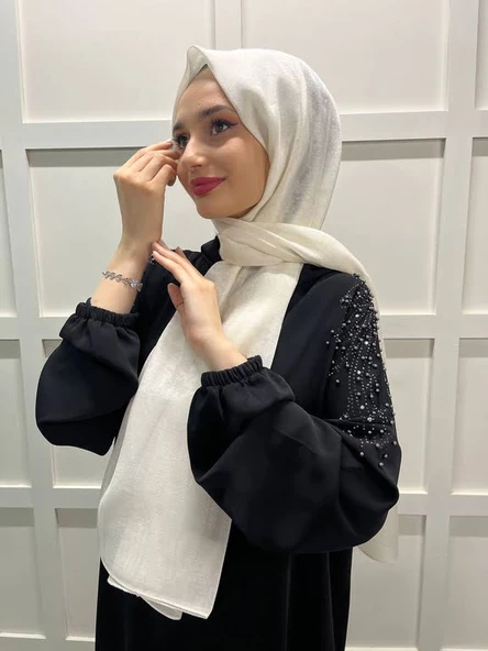 Piramit Kına, Düğün, Özel Günler İçin Abiye Şal 00797  KREM - Resim 2