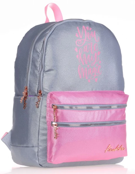 Kaukko Sparkle Duble Gri Okul Sırt Çantası - Simli Kumaş - Ortaokul Lise Günlük