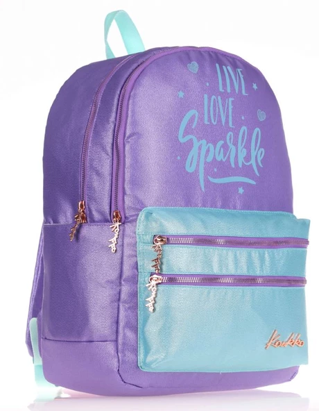 Kaukko Sparkle Koyu Lila Okul Sırt Çantası - Simli Kumaş - Ortaokul Lise Günlük