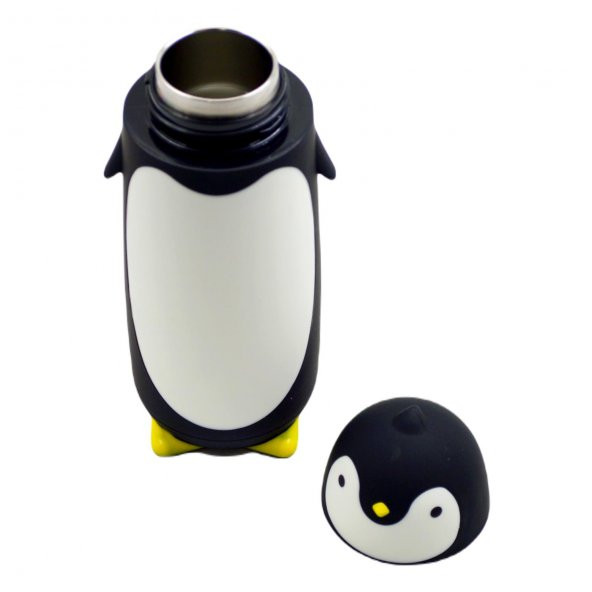 BottleBoss Penguen Figürlü Paslanmaz Çelik Çocuk Matarası 350 Ml Siyah - Resim 4