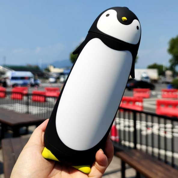 BottleBoss Penguen Figürlü Paslanmaz Çelik Çocuk Matarası 350 Ml Siyah - Resim 5