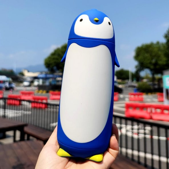 BottleBoss Penguen Figürlü Paslanmaz Çelik Çocuk Matarası 350 Ml Mavi - 5
