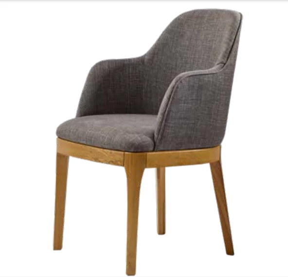 Sandalye 19798 Zus061 Berjer Model Gri Renk Tam Kolçak Ort Oturum Ceviz Boya Ayak