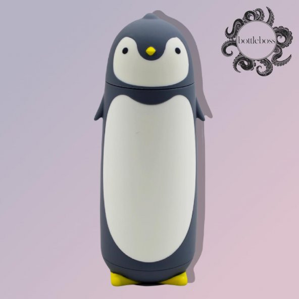 BottleBoss Penguen Figürlü Paslanmaz Çelik Çocuk Matarası 350 Ml Gri ürün görseli