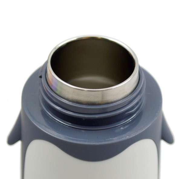 BottleBoss Penguen Figürlü Paslanmaz Çelik Çocuk Matarası 350 Ml Gri - Resim 3