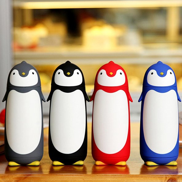 BottleBoss Penguen Figürlü Paslanmaz Çelik Çocuk Matarası 350 Ml Gri - Resim 6