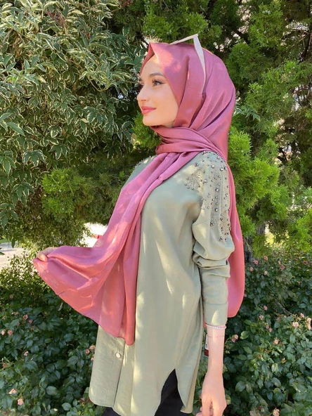 Kroren By Armanda Janjan, Janjanlı Şifon Şal İEKR7301  GÜL KURUSU 2 - 1