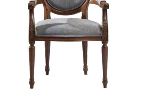 Sandalye 19773 Zus036 Model kolçak oyma Madalyon Model Gri Kumaş Ceviz El yapım - 2