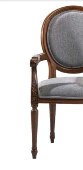 Sandalye 19773 Zus036 Model kolçak oyma Madalyon Model Gri Kumaş Ceviz El yapım - 5
