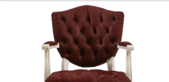 Sandalye 19771 Zus034 Kapitone Model Kolçaklı Beyaz Babyface Bordo Kumaş El Yapım - 4
