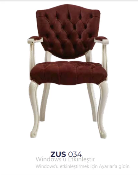 Sandalye 19771 Zus034 Kapitone Model Kolçaklı Beyaz Babyface Bordo Kumaş El Yapım - 7