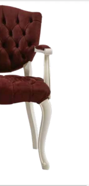 Sandalye 19771 Zus034 Kapitone Model Kolçaklı Beyaz Babyface Bordo Kumaş El Yapım - 2