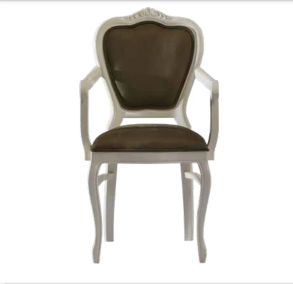 Sandalye19769 Zus032 Oyma Çizgi Model Kolçak BabyFace Kumaş Beyaz Lake El Yapım ürün görseli