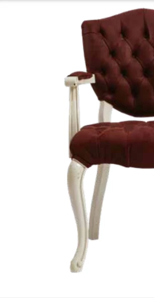 Sandalye 19771 Zus034 Kapitone Model Kolçaklı Beyaz Babyface Bordo Kumaş El Yapım - 3