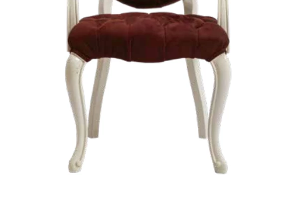 Sandalye 19771 Zus034 Kapitone Model Kolçaklı Beyaz Babyface Bordo Kumaş El Yapım - 5
