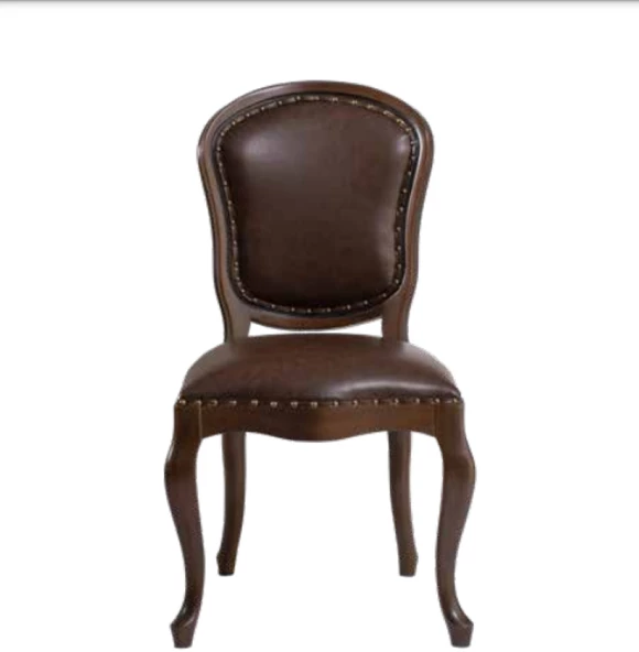 Sandalye 19757 Zus020 Suni Deri GABARA Modeli Ceviz renk Kayın Aslan Ayak El Yapı - 2
