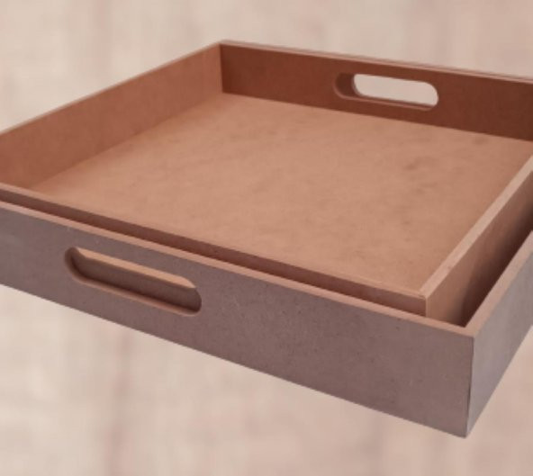 Hobi 90048 Dekoratif Tepsi Takım İkili Model HAM Ahşap MDF El Yapımı - 3