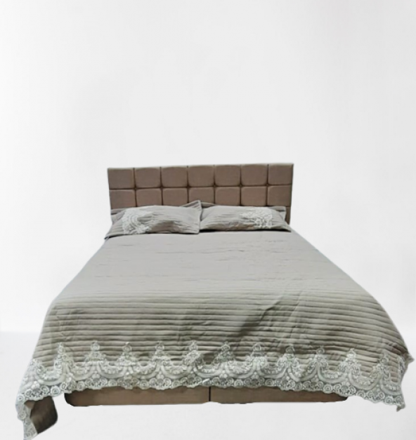 Yatak Örtüsü 19686 Zümrüt Çift Kişilik Dantelli Kapuçino %80 Pamuk El Yapım
