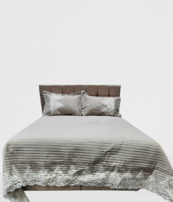 Yatak Örtüsü 19686 Zümrüt Çift Kişilik Dantelli Kapuçino %80 Pamuk El Yapım - 6