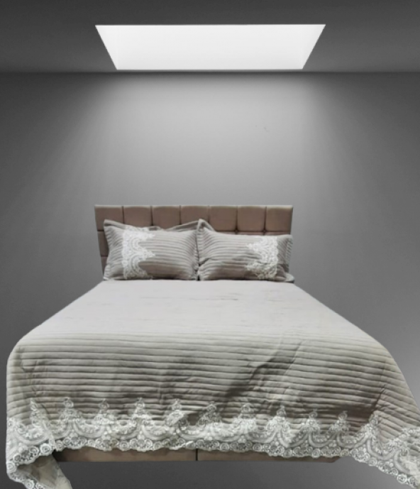 Yatak Örtüsü 19686 Zümrüt Çift Kişilik Dantelli Kapuçino %80 Pamuk El Yapım - 7