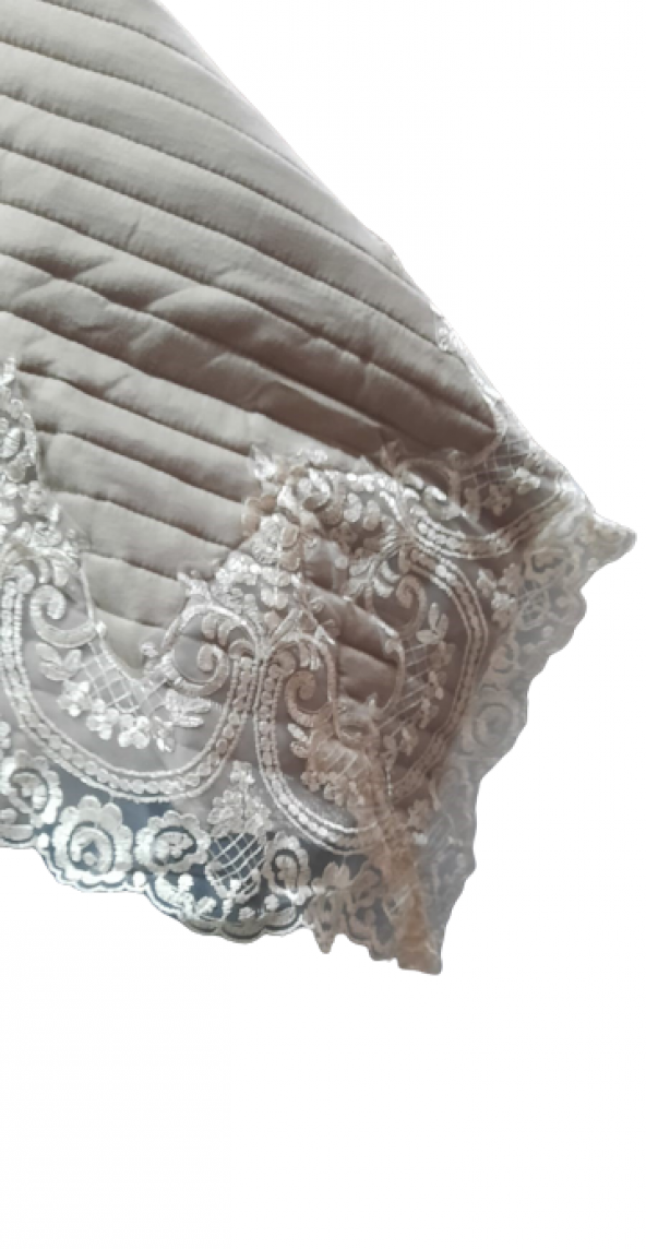 Yatak Örtüsü 19687 Zümrüt Çift Kişilik Dantelli Krem %80 Pamuk El Yapım - 3