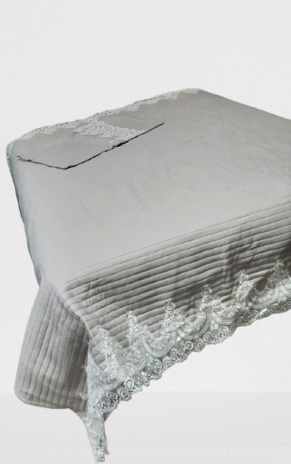 Yatak Örtüsü 19686 Zümrüt Çift Kişilik Dantelli Kapuçino %80 Pamuk El Yapım - 4