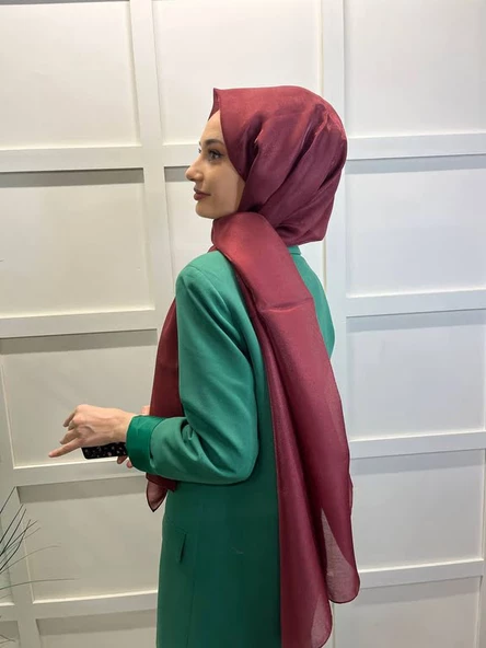 Siyane Scarf Tül Görünümlü Şal - Pırlanta Abiye Düğünlük Şal 00790  BORDO ürün görseli