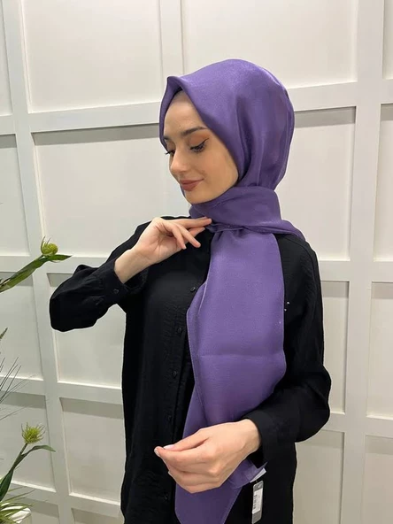 Siyane Scarf Tül Görünümlü Şal - Pırlanta Abiye Düğünlük Şal 00790  MOR - 1