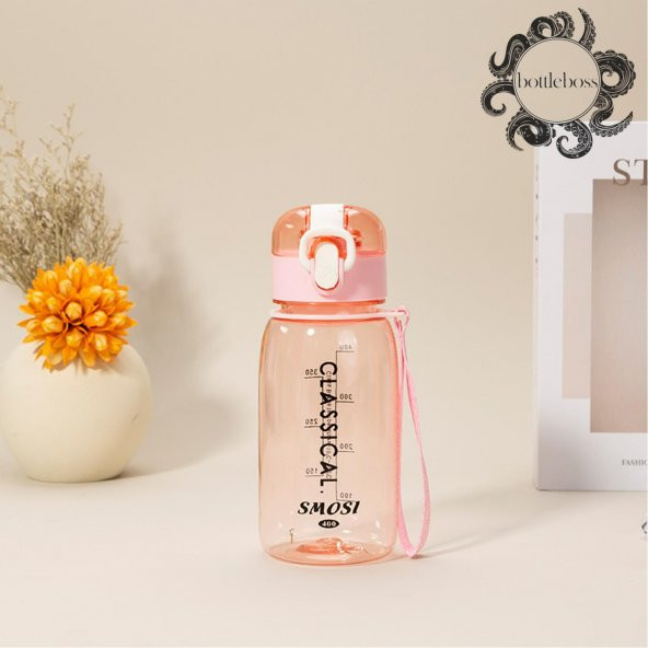 BottleBoss Classical Kilitli Taşıma Askılı Çocuk Matarası 400 Ml Pembe