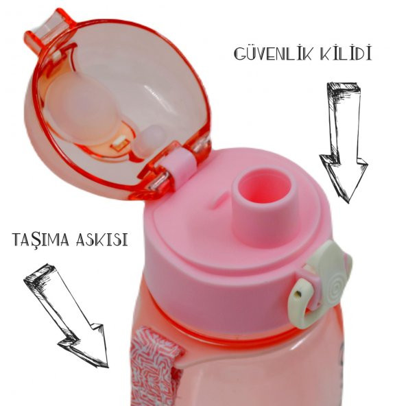 BottleBoss Classical Kilitli Taşıma Askılı Çocuk Matarası 400 Ml Pembe - 2