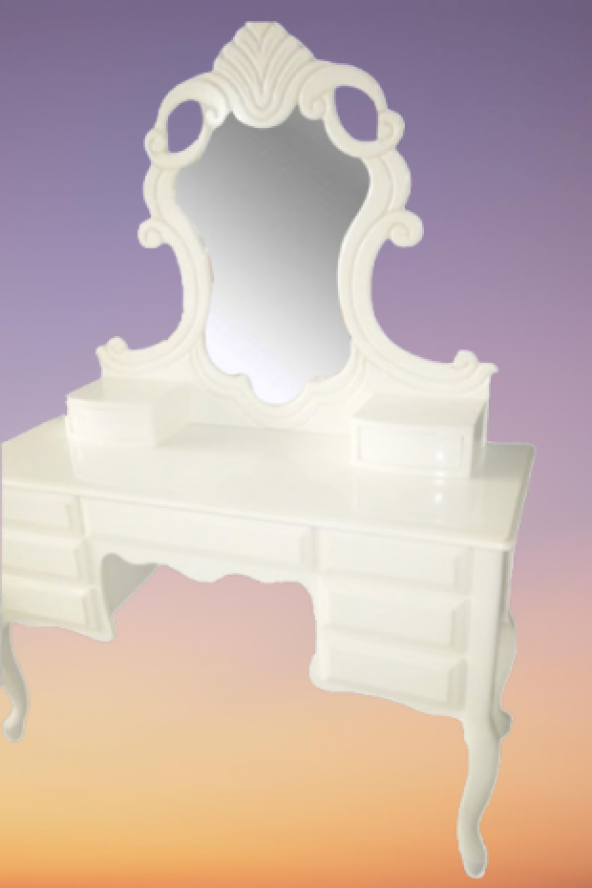 Makyaj Masa 19440 Dresuar 9ÇEKM Kayın Aslan Ayak Parlak Beyaz Aslan Baş El yapım - 3