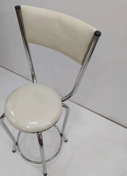 Sandalye 12751 BAR Tipi Yüksek Model KREM Suni deri döşem Metal nikelaj El Yapım - 4