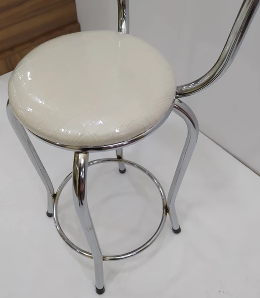 Sandalye 12751 BAR Tipi Yüksek Model KREM Suni deri döşem Metal nikelaj El Yapım - 3