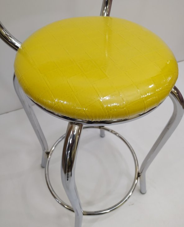 Sandalye ST BAR Tipi Yüksek 4adet SARI Suni deri döşem Metal Çelik nikelaj Elyapı