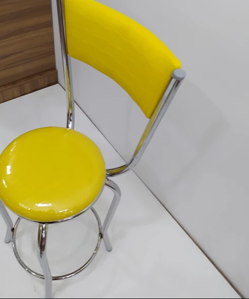Sandalye 12761 BAR Tipi Yüksek 4ad SARI Suni deri döşem Metal nikelaj El yapım - 4