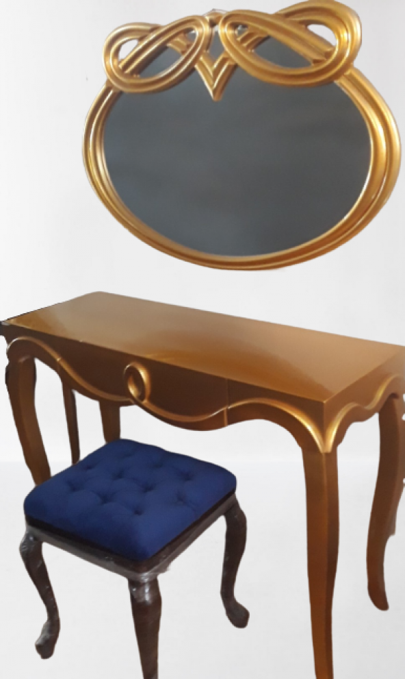 Dresuar 19378 CNC Gold Kayın Aslan Ayak El oyma İmza ayna Kapitone puf El yapı - 2