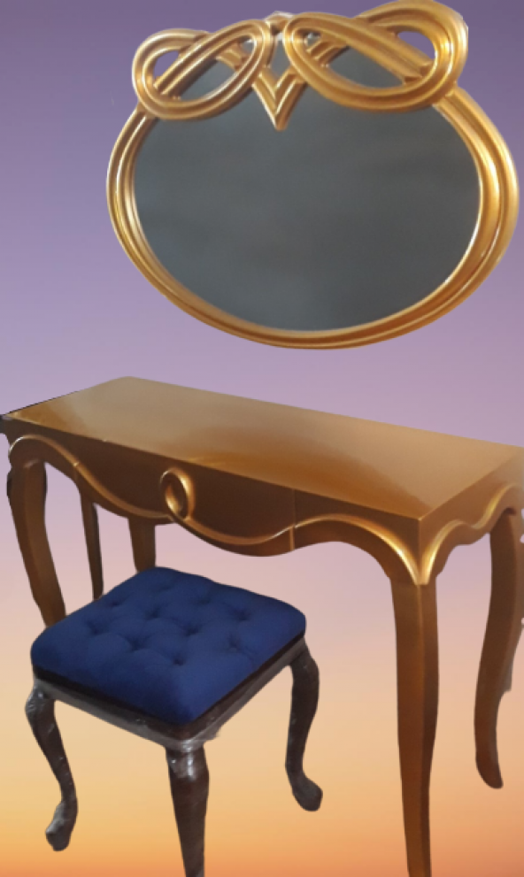 Dresuar 19378 CNC Gold Kayın Aslan Ayak El oyma İmza ayna Kapitone puf El yapı - 4