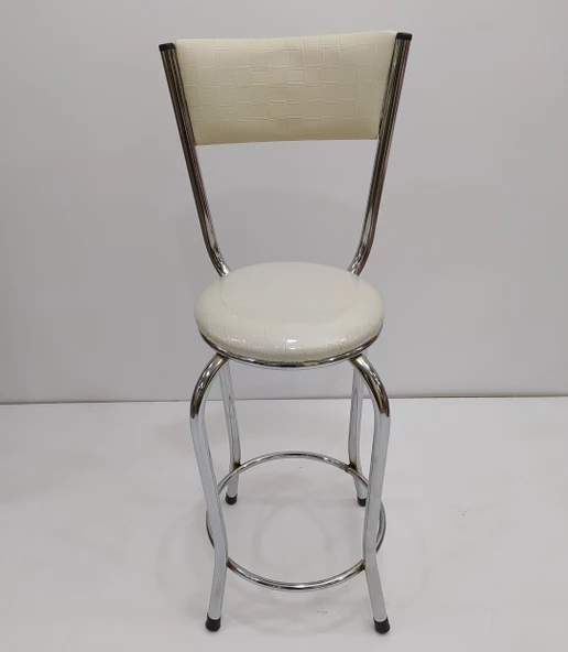 Sandalye 12763 BAR Tipi Yüksek Model 4ad KREM Suni deri döşem nikelaj El Yapım - Resim 2