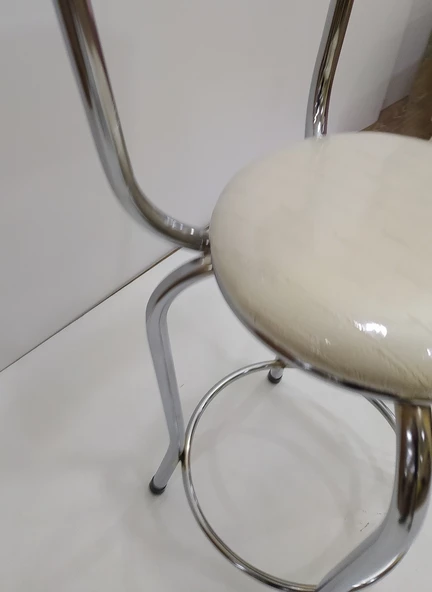 Sandalye 12763 BAR Tipi Yüksek Model 4ad KREM Suni deri döşem nikelaj El Yapım ürün görseli