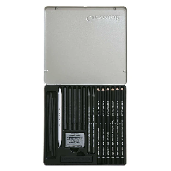 Cretacolor Black Box Eskiz Karakalem Seti 20'li Metal Kutu / 40030 - Resim 2