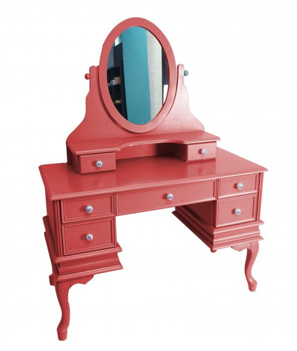 Makyaj Masa 19331 Dresuar 7Çekm Kayn Aslan Ayak Kırmızı Lake Hareket Ayna El Yapı - 3