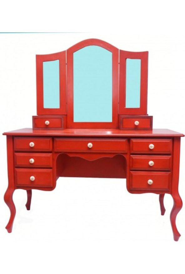 Makyaj Masa 19330 Dresuar 9Çekm Kayın Aslan Ayak Kırmızı Lake Yan açıl El yapım - 4